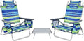 COSTWAY Backpack Beach Chairs Set 3-Piece Portable Camping Chairs with Cup Holder Ice Bag 5-Position Outdoor Reclining Chairs for Adults Travel Sunbathing Support 300 LBSBlue &amp Green