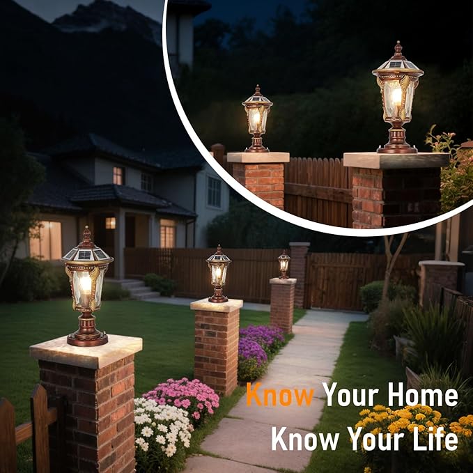 SLAWA Outdoor Solar Column Caps Lamps Modern Exterior Lamp Post Lights - Aluminum Glass Waterproof Deck Pillar Lights for Fence Entry Lawn Landscape Path