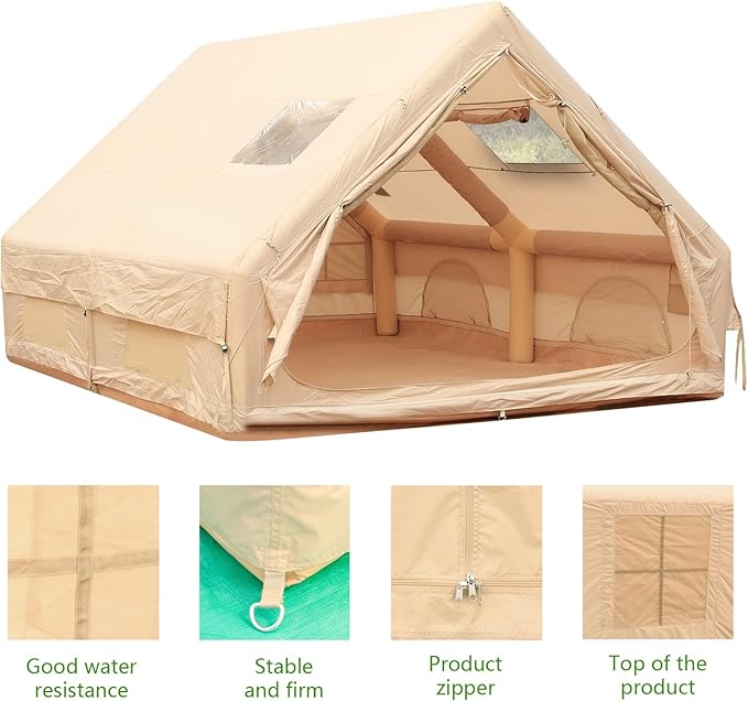 Inflatable Tents for Camping 4-6 Person Air Glamping Tents with Pump Easy Setup Glamping Camping House Waterproof Windproof for 4 Seasons