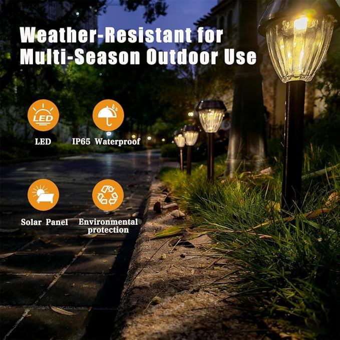 Vintage Solar Lights Outdoor Glass &amp Metal Solar Pathway Lights 4 Pack IP65 Waterproof Warm White Garden Lights for Walkway Yard Patio Driveway
