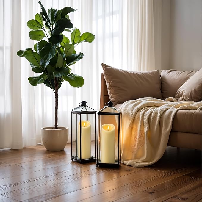 Amagic 4” x 12” Extra Large Waterproof Outdoor Flameless Candles Battery Operated with Remote Control and Timer Flickering LED Pillar Candle for Outdoor Patio Porch Decor Dark Ivory Set of 2