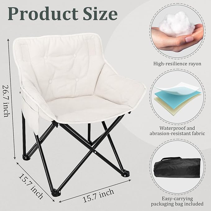 Redbaker 2 Pack Padded Camping Chair Oversized Portable Fishing Lawn Chair Light Weight Camp Outdoor with Padded Seats and Side Pocket for Camping Fishing Backyard Festival