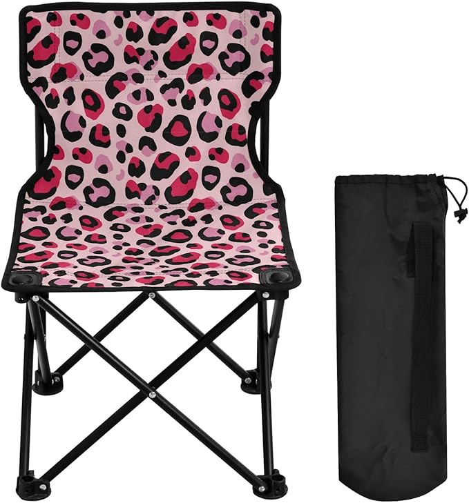 Gredecor Foldable Beach Chair Small Camping Chair Lightweight Camp Chair Outdoor Camping Chair Leopard Skin Pink Color