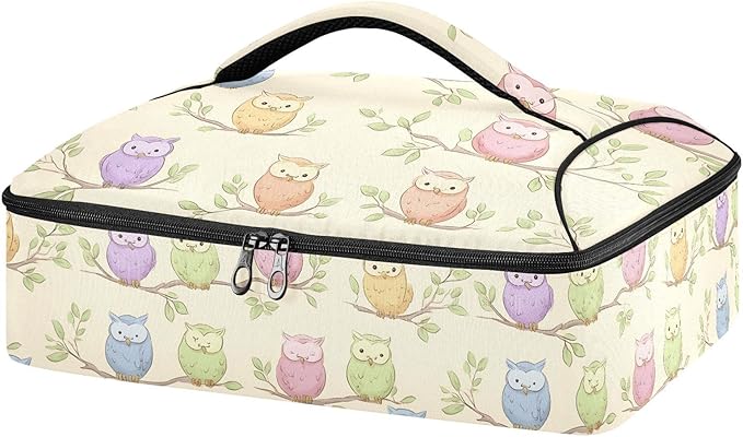 Casserole Carrier Cute Cartoon OwlsInsulated Casserole Carrier for Hot or Cold Food Thermal Lunch Tote for Potluck Parties Picnic Beach Fits 9 x 13 Inches Baking Dish