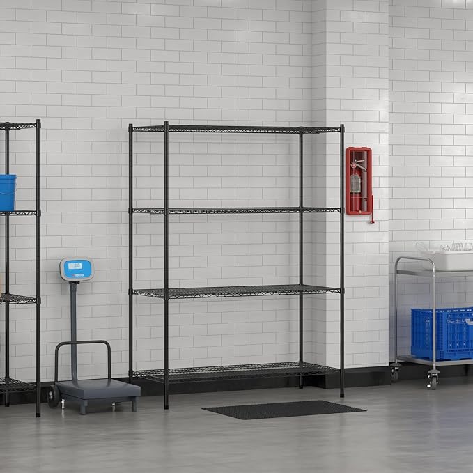 Commercial NSF Listed Black Epoxy Stationary Wire Shelving Kit 24 x 54 x 74 with 4 Shelves Perfect for Warehouse Walk-in Refrigerator Freezer Grocery Store Restaurant Dishroom