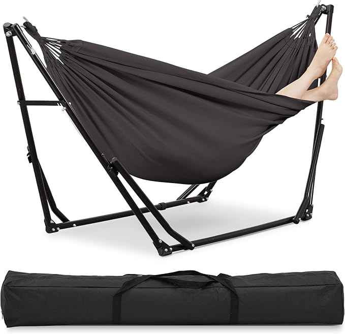 2 in 1 Hammock with Stand Outdoor Hammock Swing Chair with Portable Heavy Duty Stand Multi-Functional Hammock Stand 480 lbs Weight Capacit-Gray