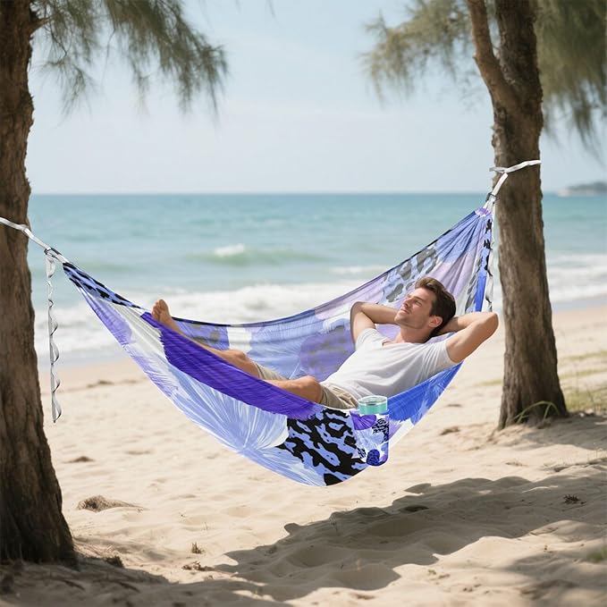 OTVEE Camping Hammock Heart Charm Print Portable Hammocks 500lb Upgraded Thickened Durable Single Hammocks with Tree Straps &amp Travel Bag for Camping Outdoor Indoor Patio Backyard