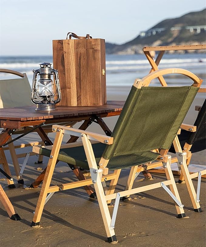 UNISTRENGH Wooden Folding Camping Chair Portable Beech Wood Outdoor Backrest Chair for Road Trip Fishing Beach Patio and Backyard (Military Green)