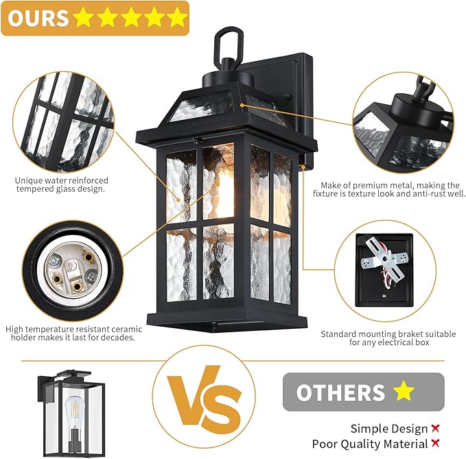 14 '' Outdoor Lights for House 2 Packs Black Exterior Light Fixtures Porch Light Wall Mount Waterproof Sconce Lights Outside Modern Outdoor Lighting Wall Lanterns for House Garage Patio Front Door