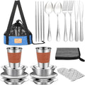 Camping Mess Kit - 1 to 2 persons Camping Dishes includes Cups Bowls Knives Forks Spoons Camping Dinnerware Set Camping Cooking Utensils Accessories Plates Dinnerware Set