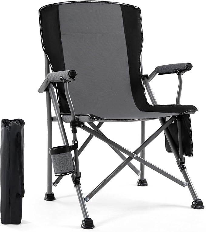 Camping Chair for AdultsPortable Folding Lawn Chair for OutsideHeavy Duty Camping Chair Support up to 330lbsCollapsible Outdoor Chair with Cup Holder(Grey)