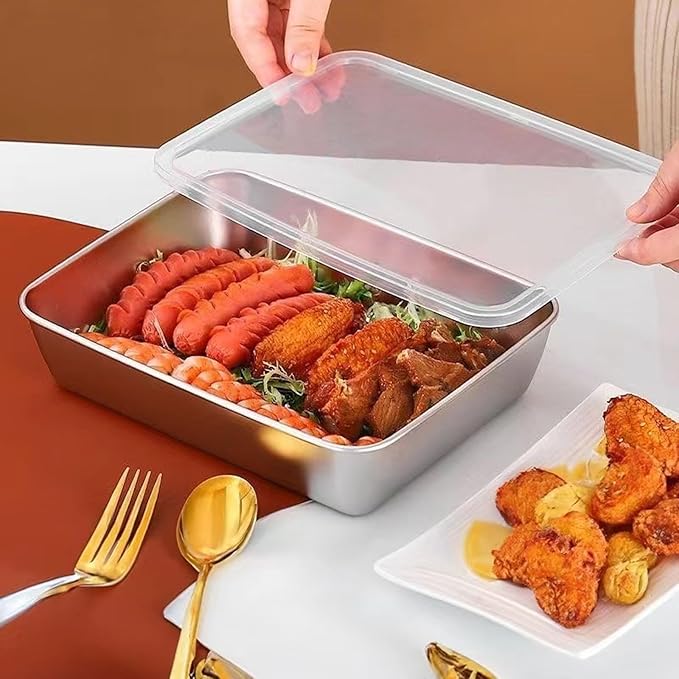 Commercial Grade Metal Serving Pan Thickened Design for Buffets Catering and Homes Kitchen Organization Stainless Steel Towel Tray with Lid