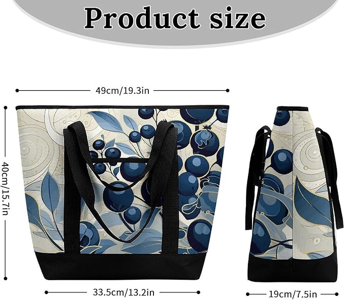Insulated Shopping BagLarge Reusable Cooler Bags Field of Blueberries Printed Foldable Shopping BagTravel Waterproof Shoulder Bag