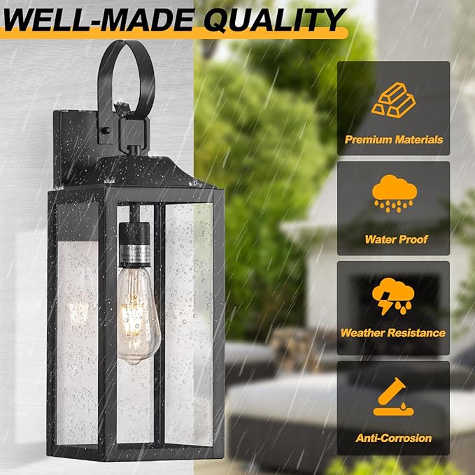 19 Large Outdoor Light Fixture 2 Pack Porch Lights Sconce Exterior Lighting Fixtures Black Outside Lights for House Modern Wall Lantern Anti Rust Outside Coach Lamps for House Doorway Garage
