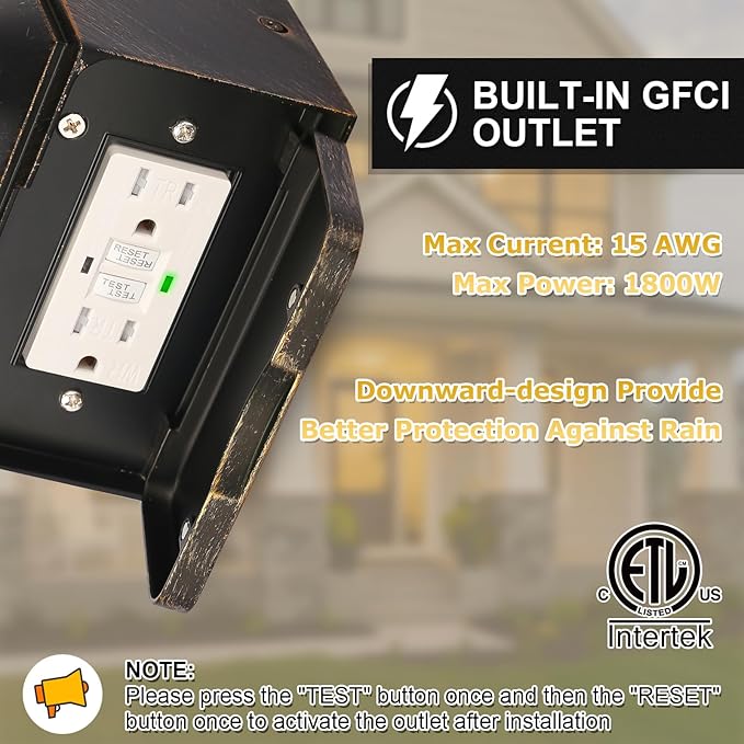 Outdoor Wall Lantern with GFCI Outlet Dusk to Dawn Outdoor Lighting with Clear Glass Shade Waterproof Outside Porch Lights for House Garage Front Door Bulb Included (Black with Brushed Gold)