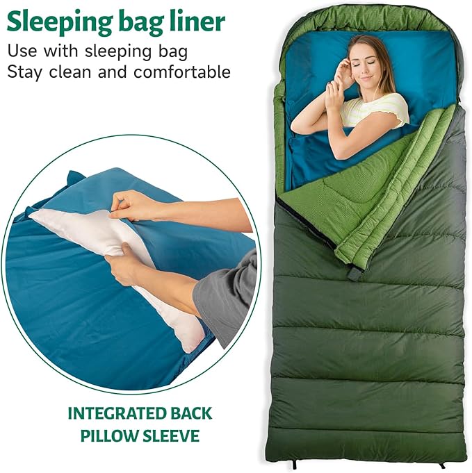 Ultralight Sleeping Bag Liner Satin Sleep Sack Comfy Breathable &amp Cooling &amp Silky Soft liner Travel Sheets &amp Adult Sleep Sack with 2 Way Zipper Ideal for Backpacking Hotel Camping H
