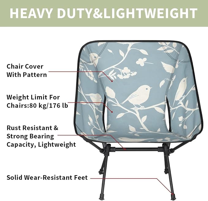 Honeybaby Folding Camping Chair Branches Birds Camping Chairs Lightweight Portable Chair Outdoor Foldable Chairs for Camping Travel Picnic Beach Hiking