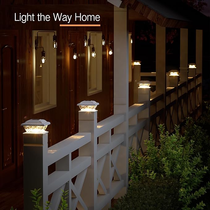 Brizled Solar Post Lights 6 Pack LED Solar Fence Cap Lights for 4x4 5x5 6x6 Wooden Posts Warm White Fence Top Post Light Column Landscape Outdoor Lighting for Outside Garden Patio Yard