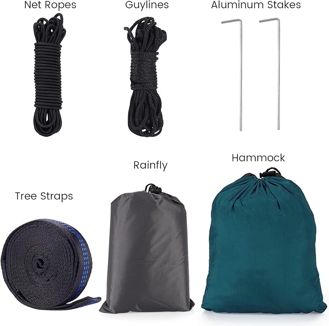Camping Hammock with Mosquito Net &amp Rain Fly Tent Tarp &amp Tree Straps Portable Strong Nylon Hammock Parachute Tent w/Storage Bag for Camping Hiking Backyard Outdoor Backpacking Travel