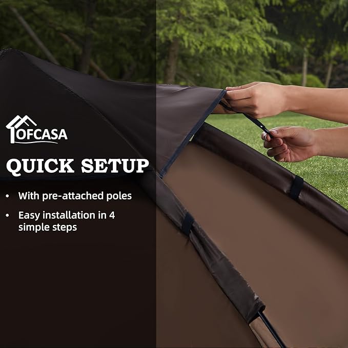 Tents for Camping 3/4 Person Portable Large Pop Up Tent Outdoor Camping Tent PU Weatherproof Tent with Easy 60 Second for Camping Festivals Backyard Sleepovers &amp More(Brown)