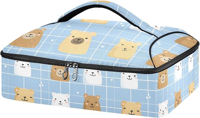 Casserole Carrier Cute Cartoon Animal PatternInsulated Casserole Carrier for Hot or Cold Food Thermal Lunch Tote for Potluck Parties Picnic Beach Fits 9 x 13 Inches Baking Dish