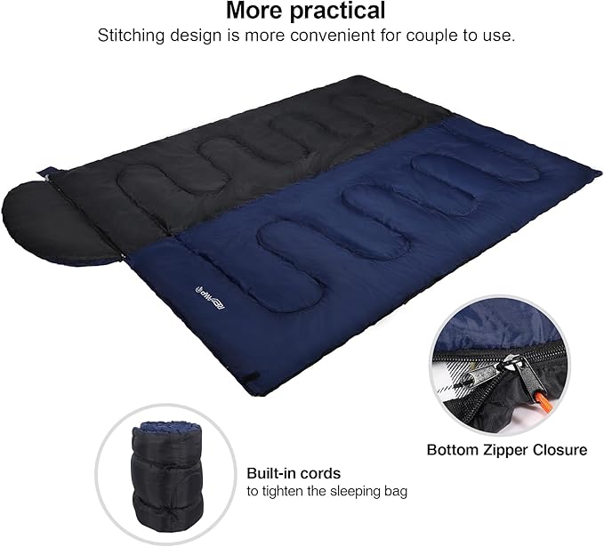 REDCAMP Flannel Sleeping Bag for Adults Comfortable Cotton Sleeping Bags for Camping with Detachable Hood Red/Grey/Blue/Black