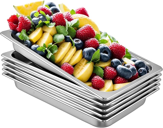 VEVOR Hotel Pans Full Size 2.5 Inch Deep Steam Table Pans 6 Pack0.8mm Thick Stainless Steel Hotel Pan Anti Jam Steam Table Pan for Home Party Restaurant Hotel Buffet