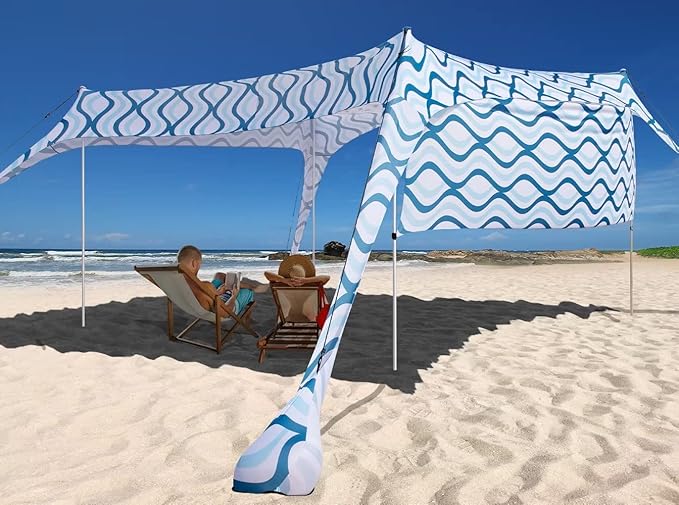 Beach Canopy Tent Shade with Sidewalls 10x10FT 6.6FT Tall UPF50+ Sun Shelter Windproof &amp Water Resistant Includes Guylines Sand Shovel Stability Poles Easy Up for Beach Outdoor Camping Backya