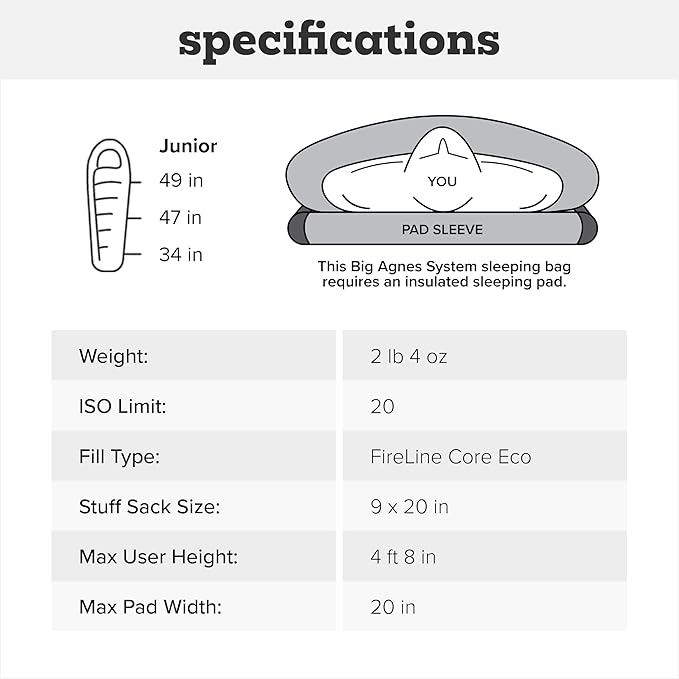 Big Agnes Kids &amp Youth Sleeping Bag – Ultralight Cold Weather Backpacking &amp Camping Kids Juniors Teens 20 Degrees
