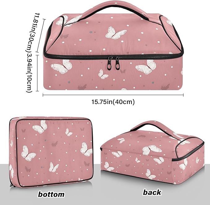 Casserole Carrier Beautiful Pattern Pinkish ButterfliesInsulated Casserole Carrier for Hot or Cold Food Thermal Lunch Tote for Potluck Parties Picnic Beach Fits 9 x 13 Inches Baking Dish