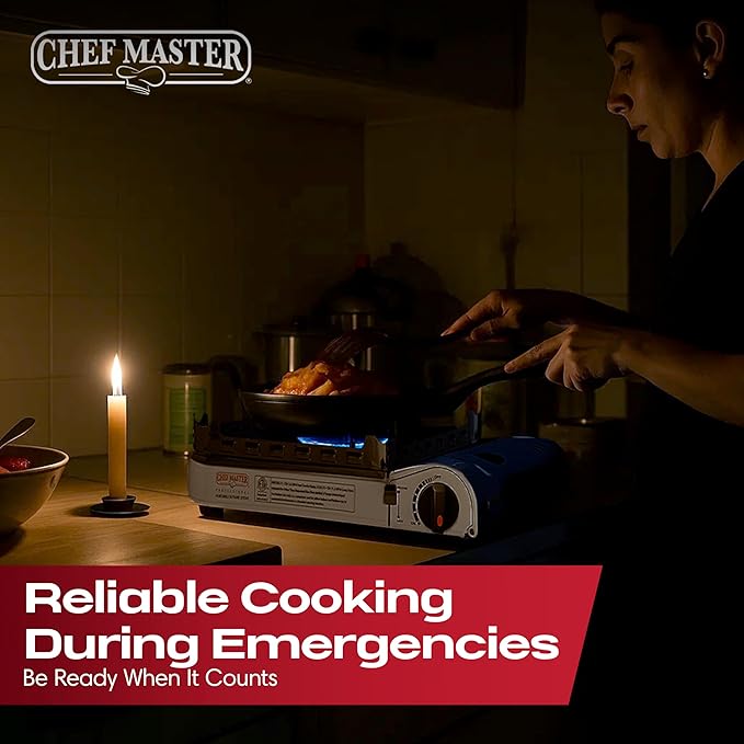 Chef Master 15000 BTU Butane Portable Camp Stove | Double Wind-Guard Portable Stove Burner w/Piezo Click Ignition for Emergencies Tailgating Hiking Backpacking &amp Camping Essentials - 90019