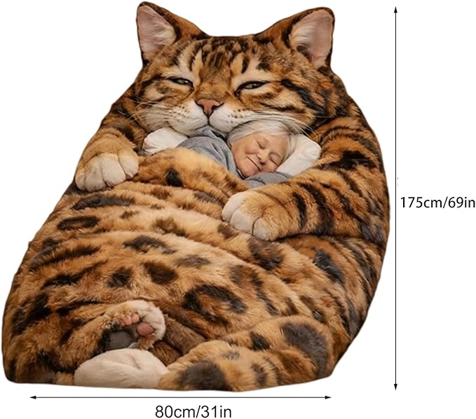 Fluffy Cat Sleeping Bag for Adults Humans Large Adult Soft Cat Sleeping Bag Animal Sleepings Bags for Adults Warm Blanket for Camping Travel Sleepovers Home