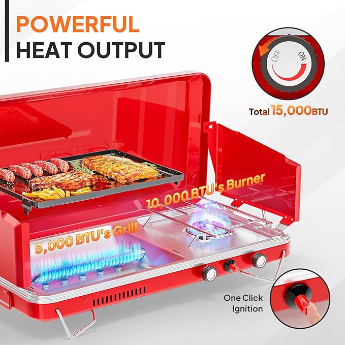 ROVSUN 2-in-1 Portable Camping Stove with Grill