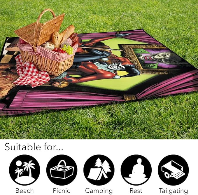 LOGOVISION Batman Harley Quinn Joker Portrait Outdoor Blanket for Picnic Beach Camping Park Tailgate 50x60