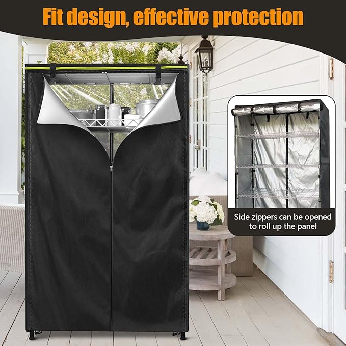 Storage Shelf Cover（48Wx 18D x 72H inches） 600D Heavy Duty Dustproof Storage Wire Shelf Covers for Pantry Waterproof Shelf Covers for Wire ShelvingStorage Rack Cover with Zipper(Black)