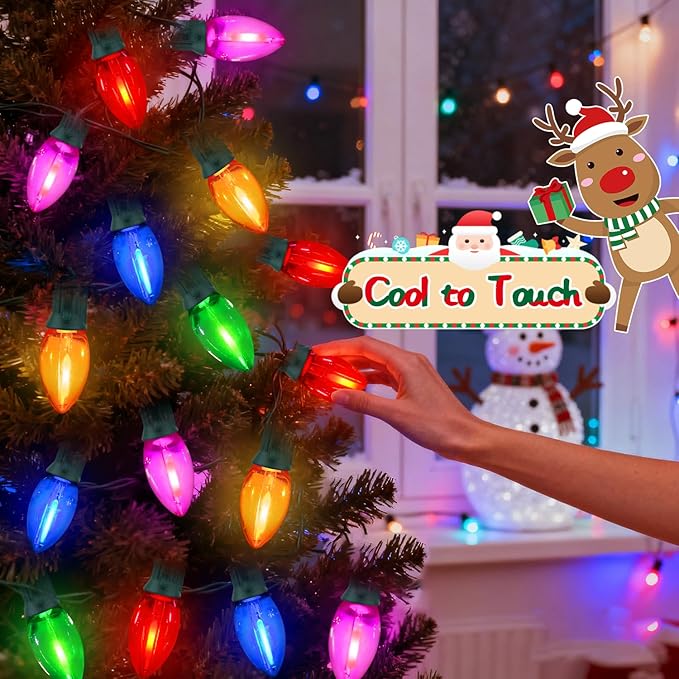 C9 LED Christmas Lights Outdoor Waterproof 25Ft Shatterproof Colored Christmas Lights LED Multicolor C9 Outdoor Christmas Lights for House Christmas Tree Yard Garden Decor 25+1 LED Bulbs 0.6W