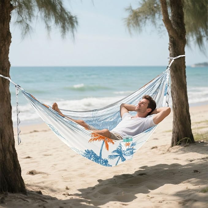 OTVEE Camping Hammock Tropical Island Pattern Portable Hammocks 500lb Upgraded Thickened Durable Single Hammocks with Tree Straps &amp Travel Bag for Camping Outdoor Indoor Patio Backyard
