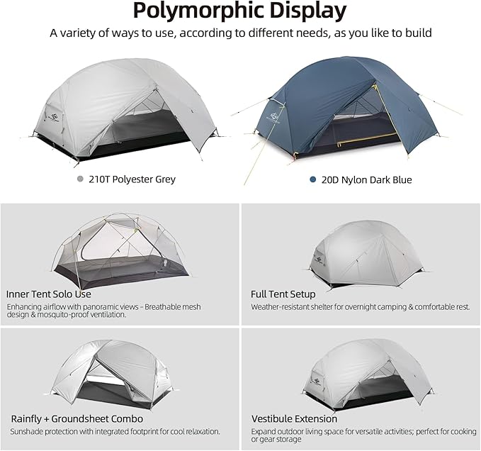 Neptune 2 Person Backpacking Tent - Ultralight Freestanding Tent with 4000mm Waterproof Dual Vestibules &amp No-See-Um Mesh - 60 Second Setup for Hiking/Camping