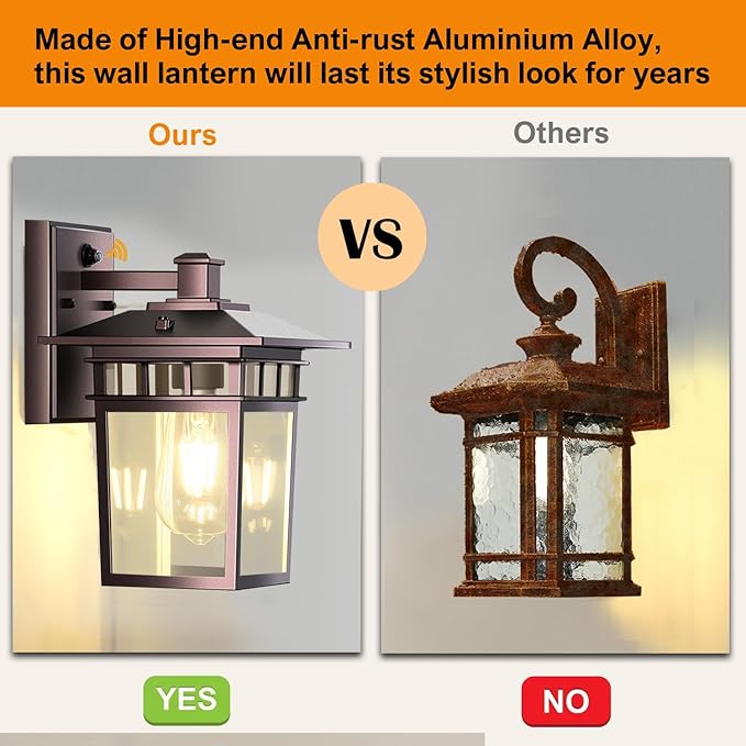 Compact Bronze Outdoor Lights for House Dusk to Dawn Exterior Lighting Fixtures Outdoor Wall Lights for House Garden Entryway Doorway Anti-Rust Waterproof E26 Socket 2-Pack