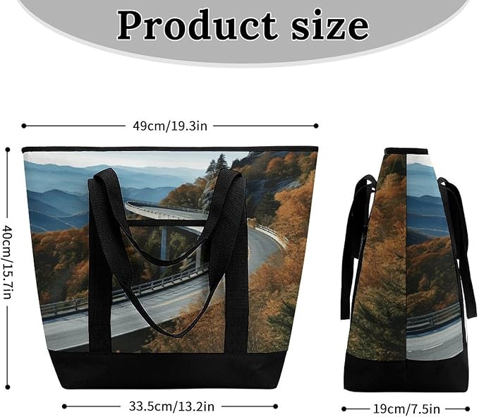 Insulated Shopping BagLarge Reusable Cooler Bags Blue Ridge Parkway Road Bridge Printed Foldable Shopping BagTravel Waterproof Shoulder Bag