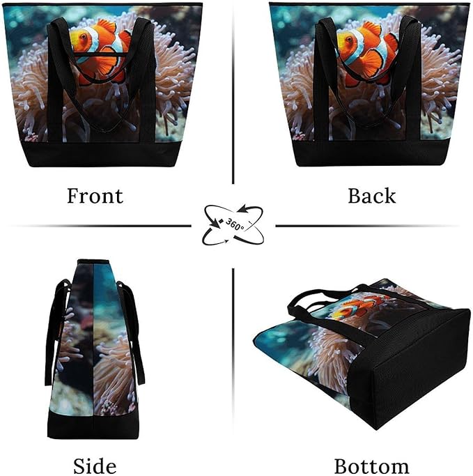 Insulated Shopping BagLarge Reusable Cooler Bags Clown Fish Printed Foldable Shopping BagTravel Waterproof Shoulder Bag