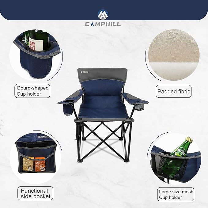 CAMPHILL Oversized Portable Camping Chairs Collapsible Outdoor Chairs with Pocket and Cup Holders Carry Bag for CampingTailgatesBeachand Sports