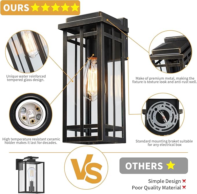 13.8'' Outdoor Wall Light Fixtures 2 Packs Porch Lights Outdoor Lighting for House Exterior Lighting Fixtures Wall Lantern Waterproof Modern Outside Sconce for Garage Oil-Rubbed Bronze (No sensor)