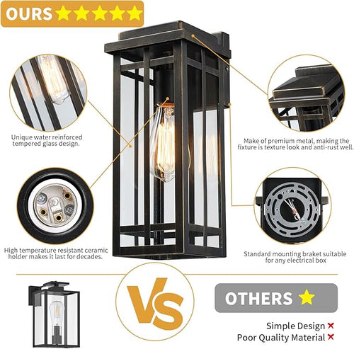 13.8'' Outdoor Wall Light Fixtures 2 Packs Porch Lights Outdoor Lighting for House Exterior Lighting Fixtures Wall Lantern Waterproof Modern Outside Sconce for Garage Oil-Rubbed Bronze (No sensor)