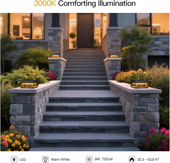 Outdoor Post Lights Hard Wired 7.9 AC100-240V Column Lights Waterproof Modern Pillar Light 3000K Fence Post Cap Light Deck LED Lamp Landscape Lighting for Patio Garden Yard Gate Posts