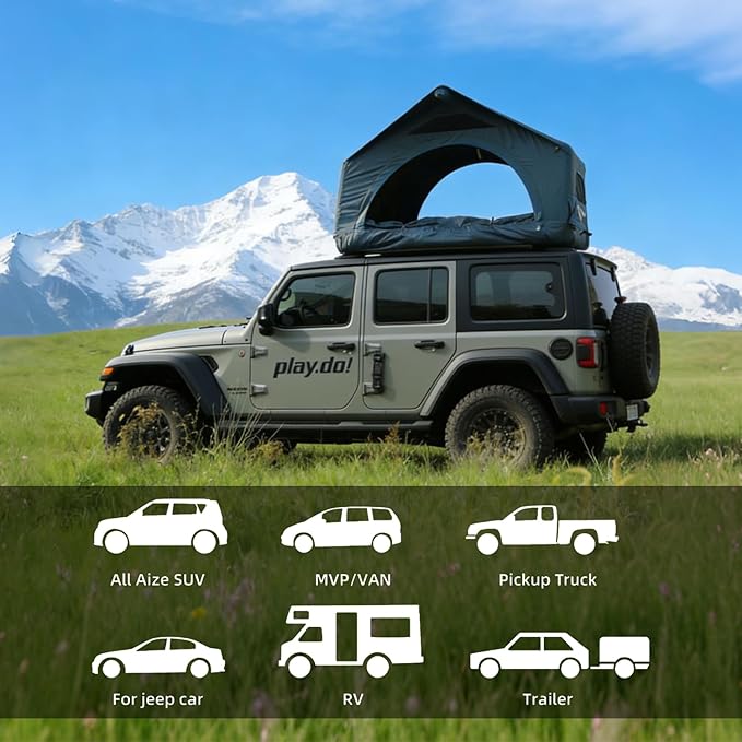 PlayDo Air Tents for Camping Rooftop Tent Easy Setup Inflatable Roof Tent Blow Up Car Top Tent for Pickup Truck SUV with Strip Light Ladder Air Mattress