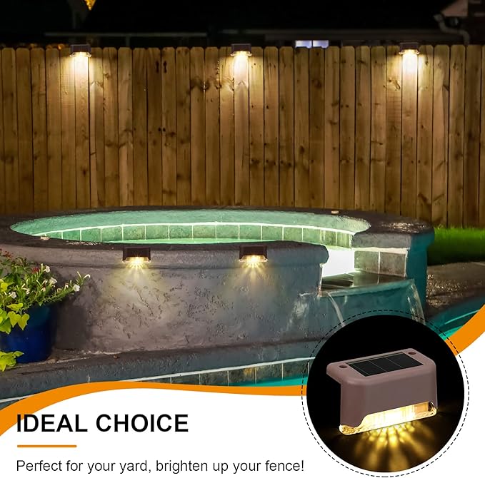 Geelin 32 Pcs Solar Deck Lights Outdoor Waterproof LED Solar Step Fence Lights for Stairs Step Railing Patio Driveway Garden Pathway and Yard(Brown Shell Warm White Light)
