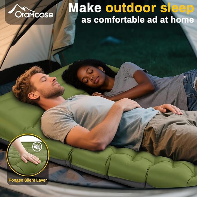 Double Sleeping Pad Extra Thick 6 Inch Sleeping Pad for Camping 2 Person with Built-in Pillow &amp Foot Pump Ultralight Compact Inflatable Camping Mat for Backpacking Hiking Travel Tent Camp Gear Gi
