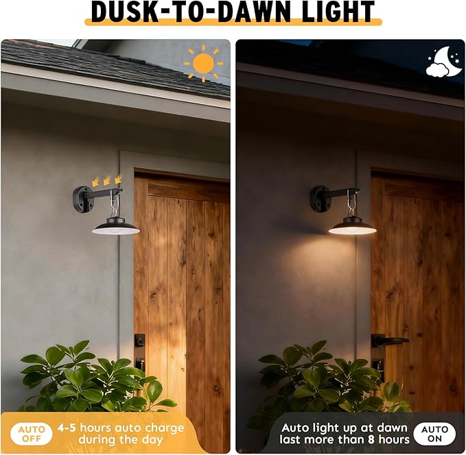 200lm Solar Barn Lights Outdoor with 3 Lighting Modes &amp Motion Sensor No Wiring Needed Solar Wall Lights Outdoor Waterproof Farmhouse Exterior Wall Sconce Outdoor Light Fixtures for Garage(2 P