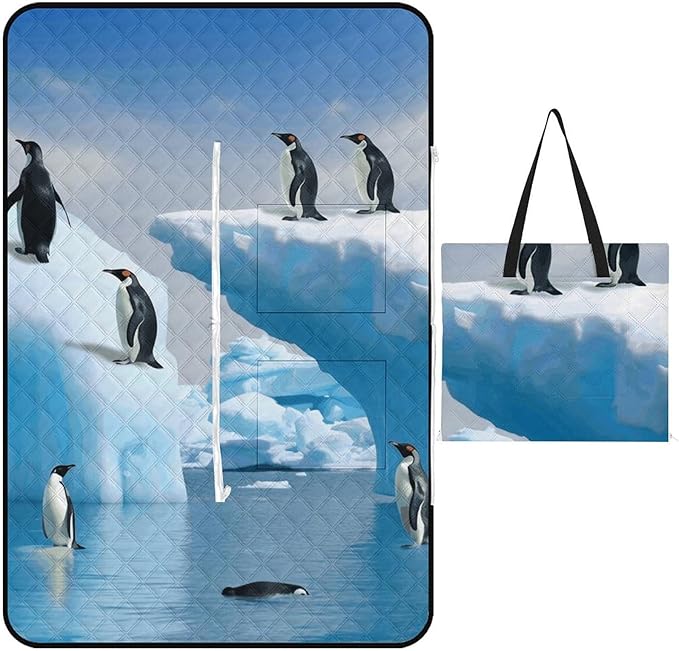 Zipper Penguins On The Iceberg Style Picnic Mat Suitable for Travel Camping Park Or Home Use